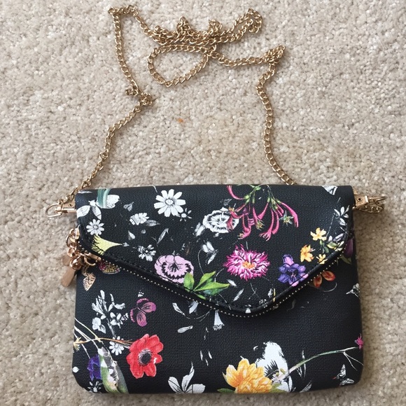 Small Faux Leather Floral Crossbody w/ Gold Chain