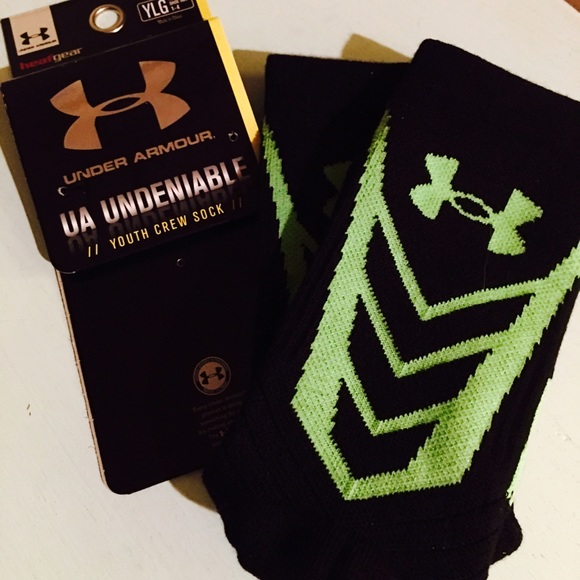 Boys Under Armor Black & Bright Green Crew Sock