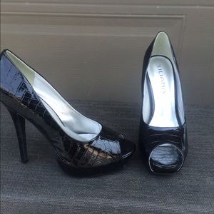 Black patent Alligator pattern heels