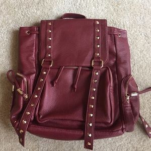 New Faux Leather Red Backpack with Gold Studs