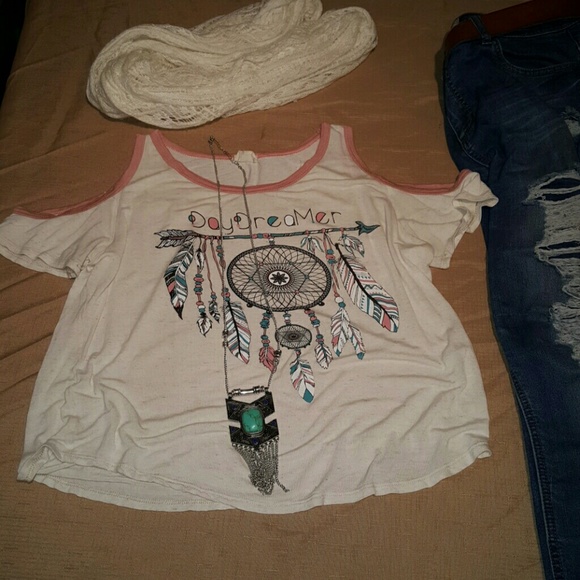 Southwest inspired cold shoulder top