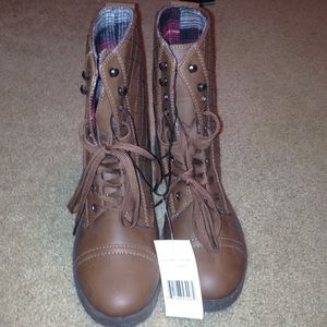 brown combat boots