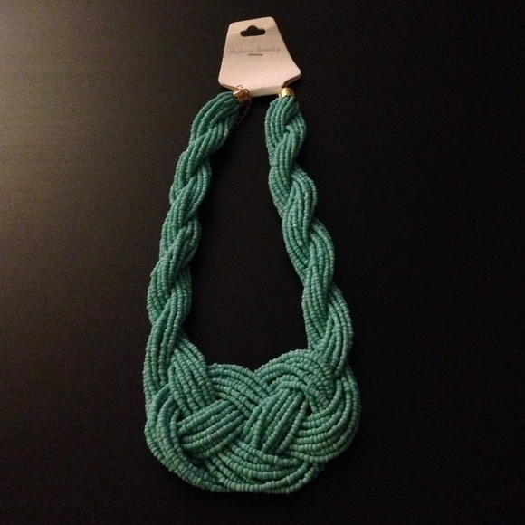Beaded necklace, light aqua color