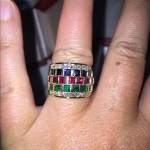 Diamond ruby sapphire emerald ring