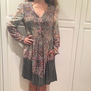Boho Patterned long sleeve dress with pockets