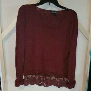 Lace trimmed tunic sweater