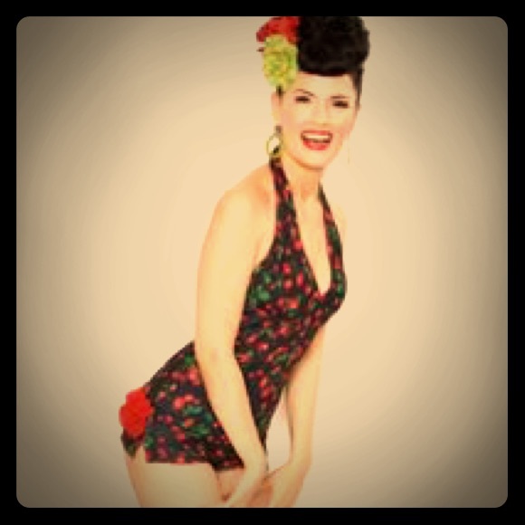 Vintage Cherry Patterned One Piece Swimsuit