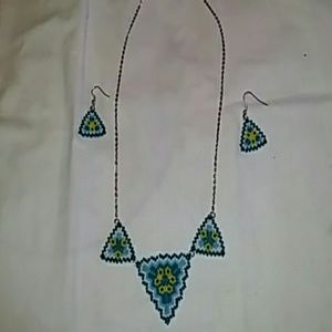 Handmade beaded statement necklace earring set