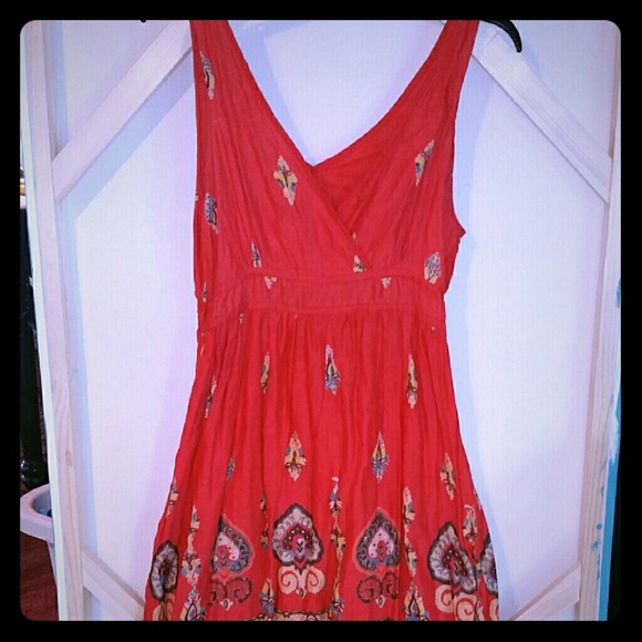 Midi length red floral dress