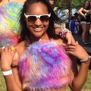 Rainbow fur rave halter top