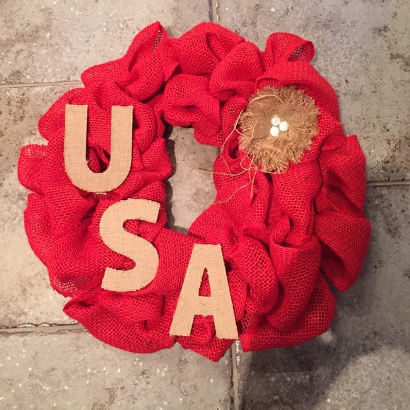 USA red burlap wreath!❤️❤️❤️❤️