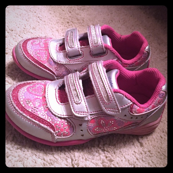 Stride rite girls 11.5 lgt up pink/silver sneakers