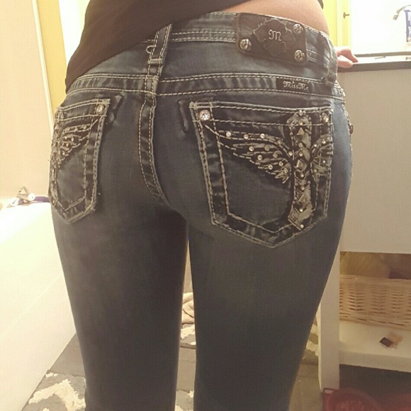 Miss me jeans cross and wing blinged out  pockets