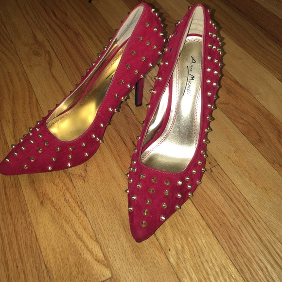 Red gold spiked point toe heels size 8