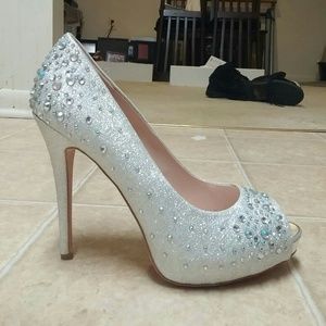 Crystal Encrusted Silver Heels