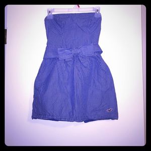 Strapless Cornflower Blue Dress with Bow Belt.