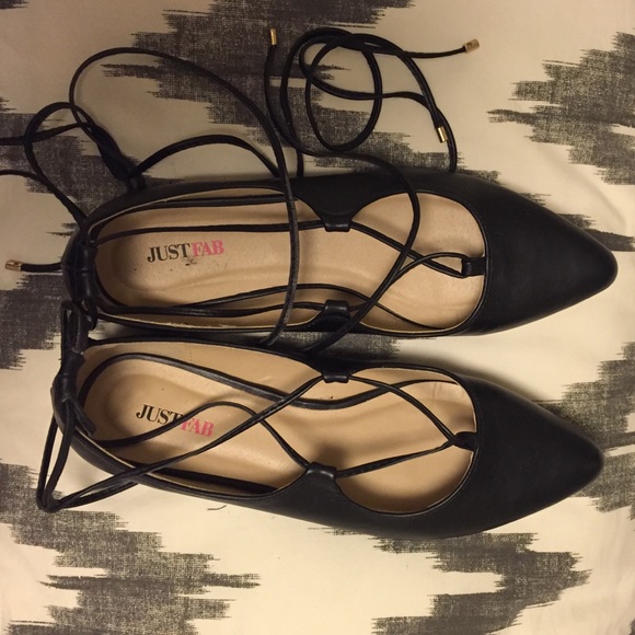 JustFab Carley Lace-Up Pointed Toe Flats