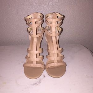 Bamboo nude chunky heel