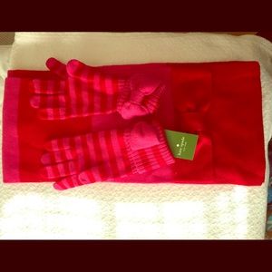 NWT Kate Spade pink & red striped Scarf & Gloves!