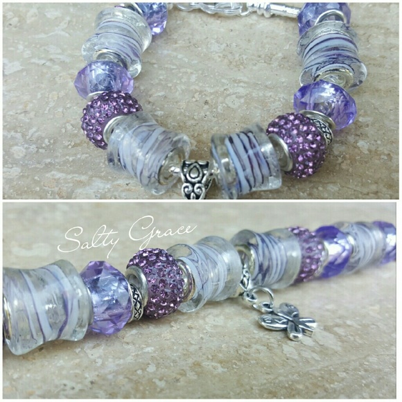 SOLD Farasha~ Purple butterfly charm bracelet - Picture 2 of 3