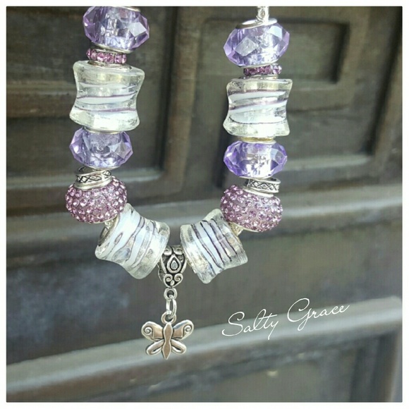 SOLD Farasha~ Purple butterfly charm bracelet - Picture 3 of 3