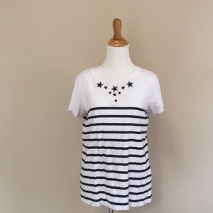 Zara Black and White Stripe Top with black stars