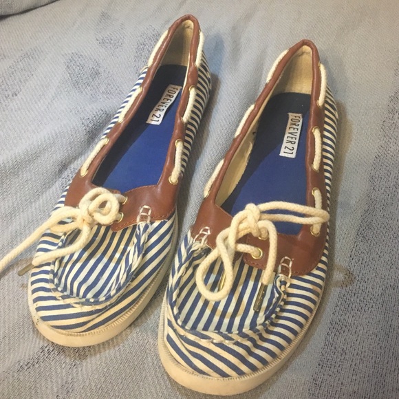 Forever 21 Blue and White Striped Boat Shoes