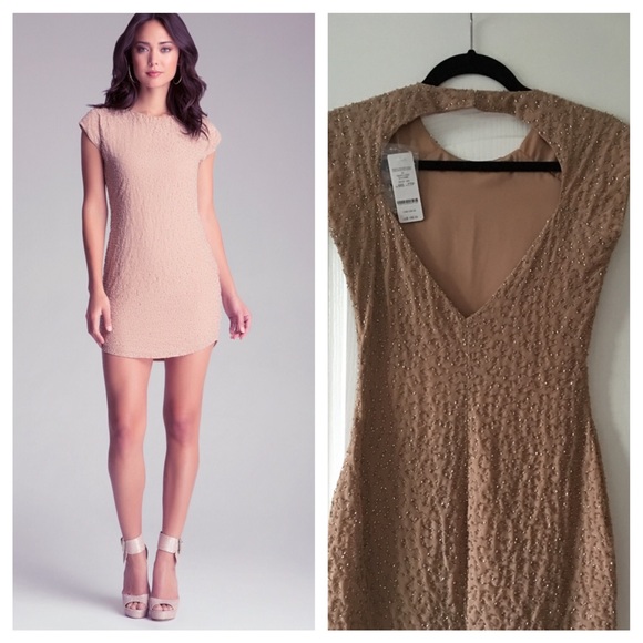 NWT- Bebe nude/pink beaded dress - Picture 1 of 6