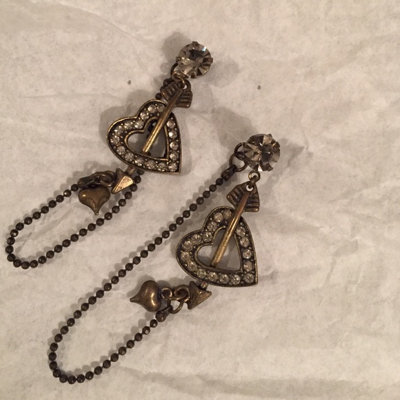 Betsey Johnson Jewelry - Betsey Johnson Rhinestone Heart and Arrow Earrings