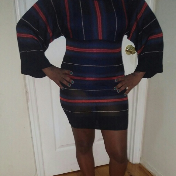 French connection stripe dress with over size selv - Picture 1 of 2