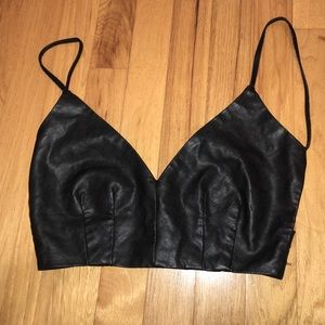 Black leather open back crop top