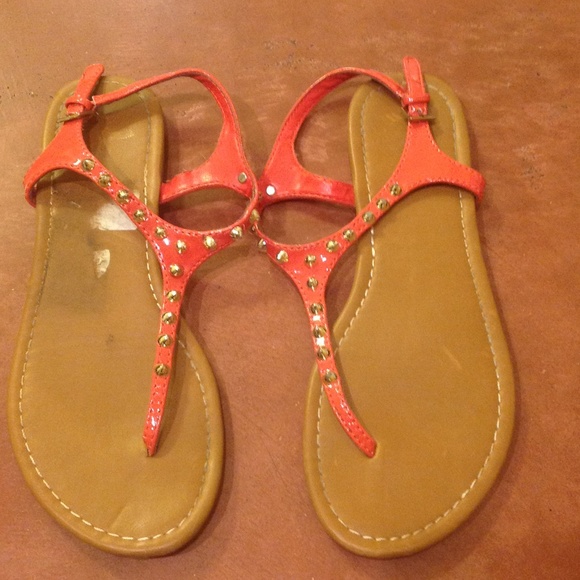 Bright Orange Silver Studded Size 7 Sandals - Picture 1 of 3