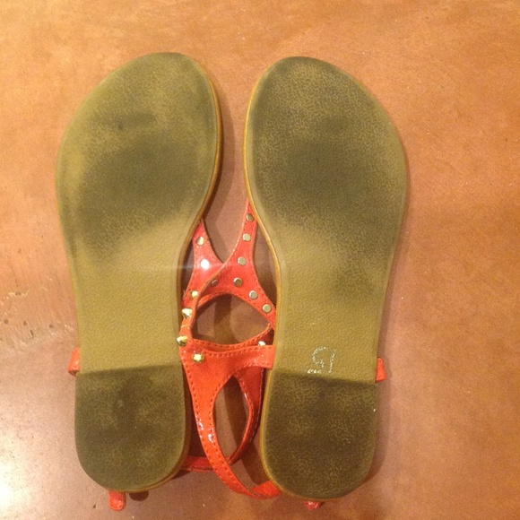 Bright Orange Silver Studded Size 7 Sandals - Picture 2 of 3