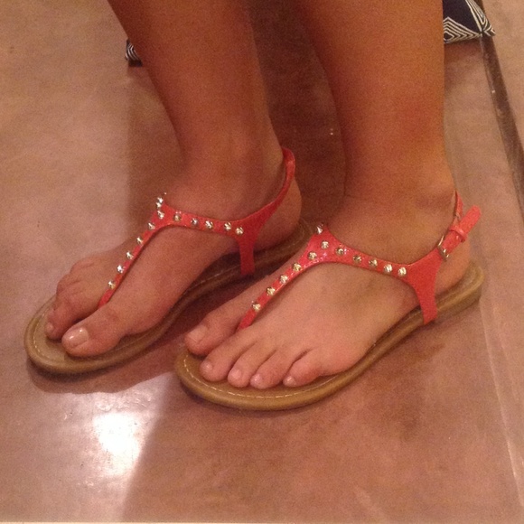Bright Orange Silver Studded Size 7 Sandals - Picture 3 of 3