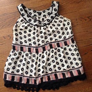Anna Sui Silk Dot Tank Blouse with Crochet Trim