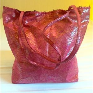 Carlos Falchi 'Fatto A Mano' Pink Snakeskin Tote