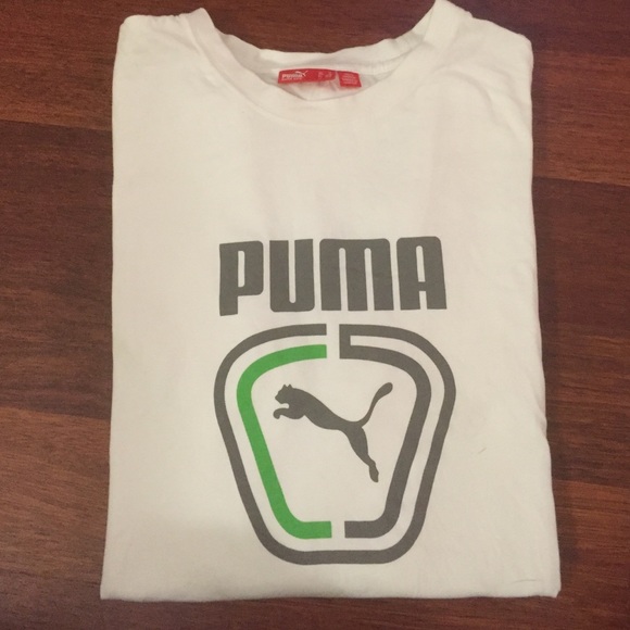 Puma mens white t-shirt with green accent