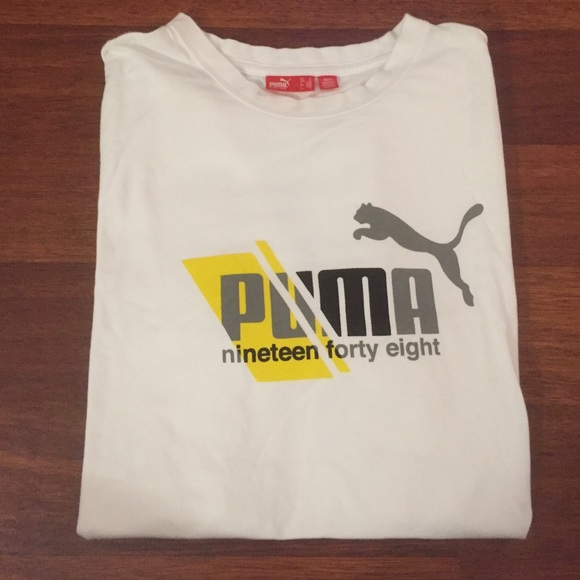 Puma mens white t-shirt with yellow accent