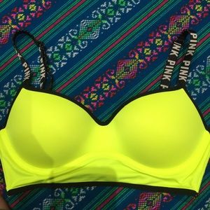 PINK Neon Yellow Caged Back Sports Bra