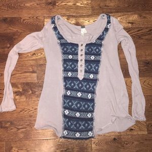 Free people warm scoop neck button down tshirt