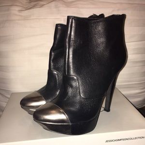 Jessica Simpson black Leather booties with silver