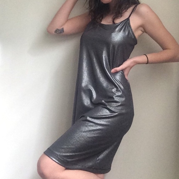silver shiny dress from express