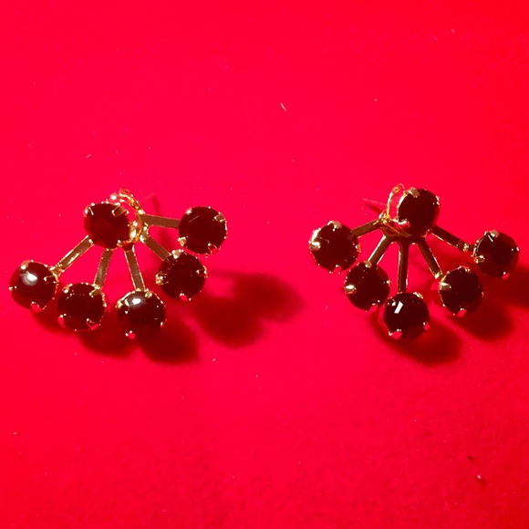 Gold Plated Black Crystal Ear Jackets