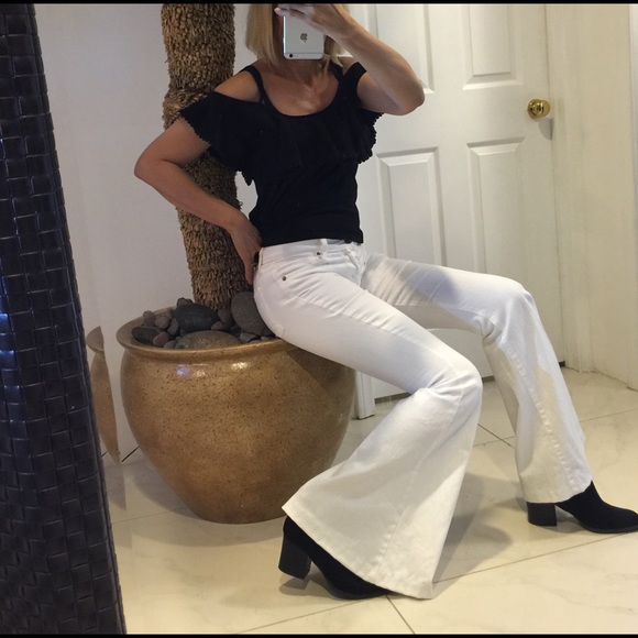 Free People White extra wide flair jeans