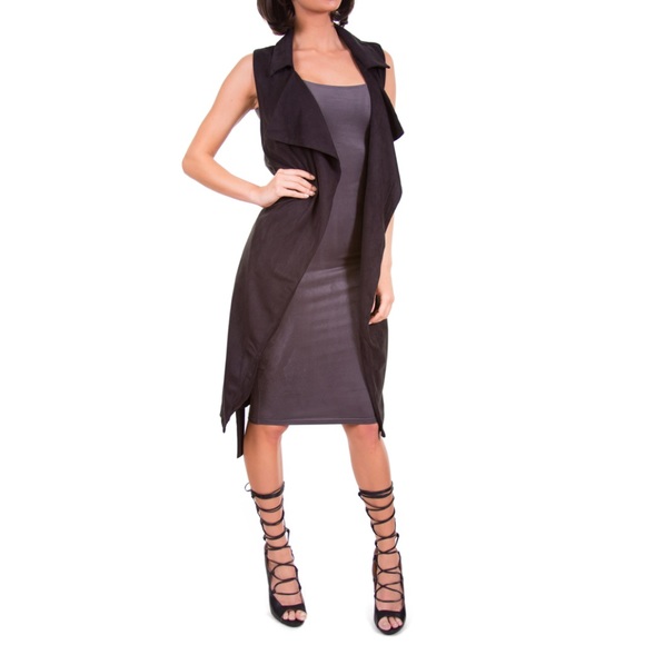 Faux Suede Sleeveless Trench Coat - Picture 2 of 3