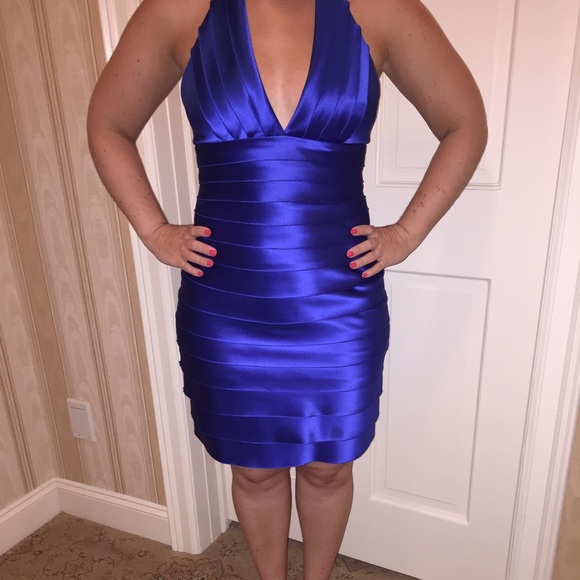 Royal blue halter top cocktail dress