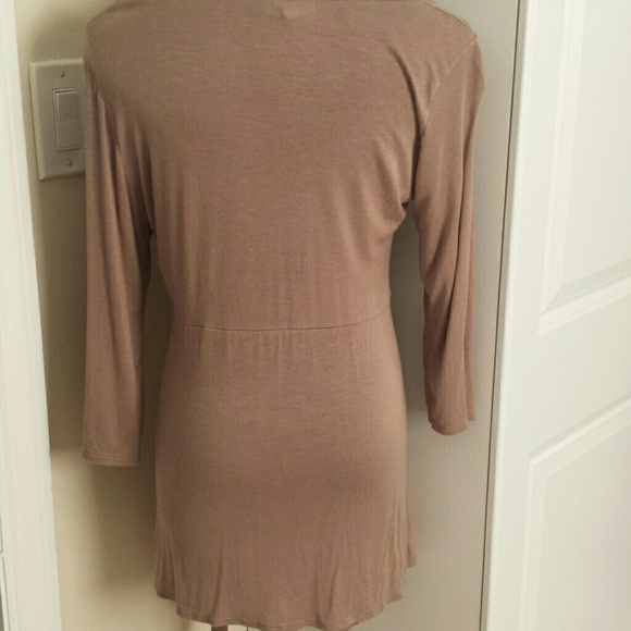 Asymmetric 3/4 Sleeve Mocha Tunic - Picture 3 of 4