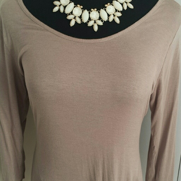 Asymmetric 3/4 Sleeve Mocha Tunic - Picture 4 of 4