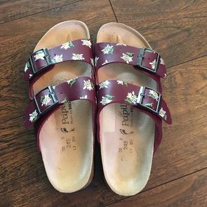 Maroon with daisies Birkenstock sandals