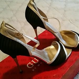 Guess Black and Gold satin heels